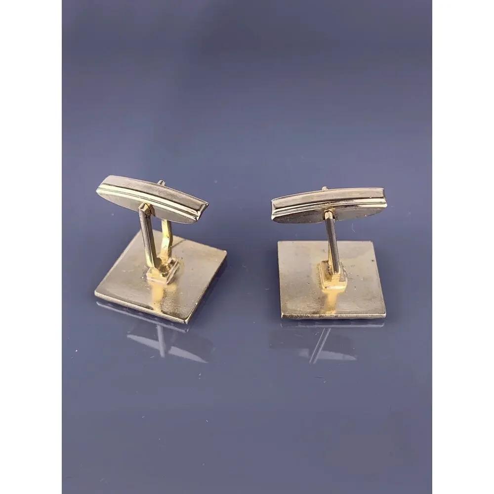 Square Carved Edge Gold Tone Cufflinks Textured Face Simple Vintage
